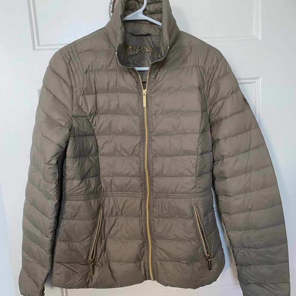 MichaelKors taupe down filled packable puffer coat